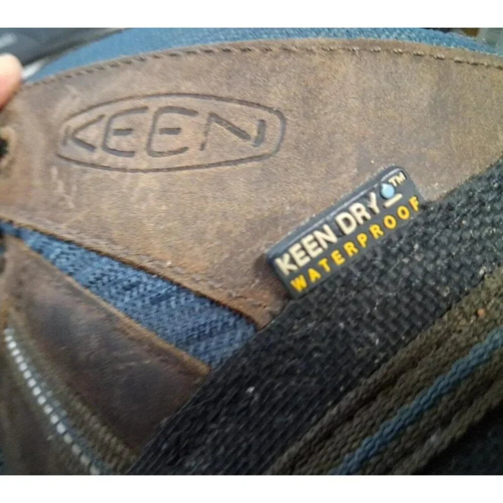 Keen Mens Waterproof Hiking Boots Size 10.5EE Brown & Blue KEEN.DRY Leather & Me